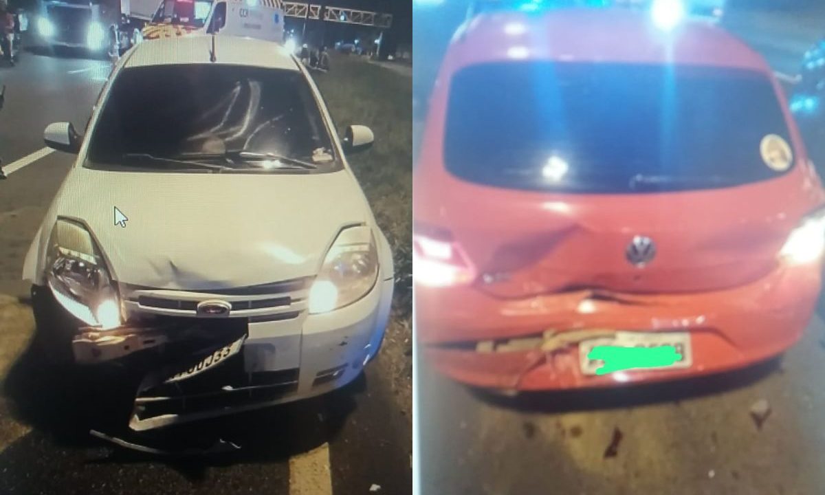 Carros amassados após engavetamento na BR-373