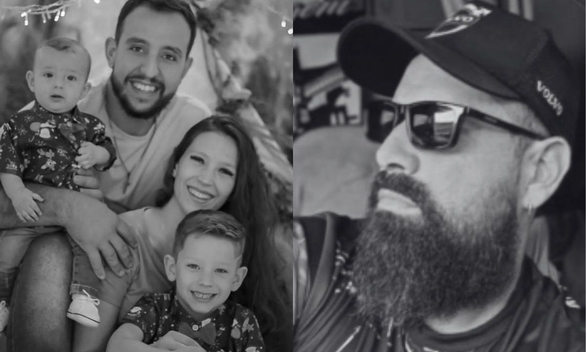colagem de fotos preto e branco.à esquerda, a família que morreu no acidente na SC-335. à direita, foto do amigo da família que também morreu