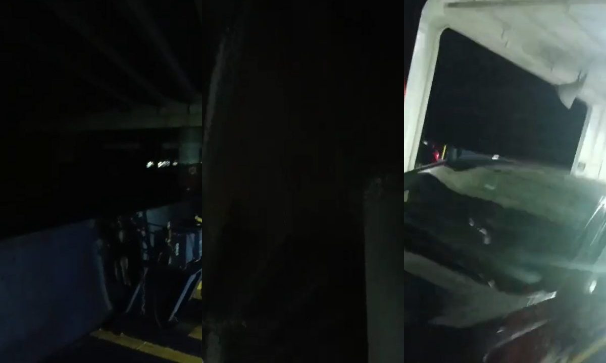 Frames de vídeo mostra momento em que ferry boat atinge pilar da Ponte de Guaratuba durante a noite