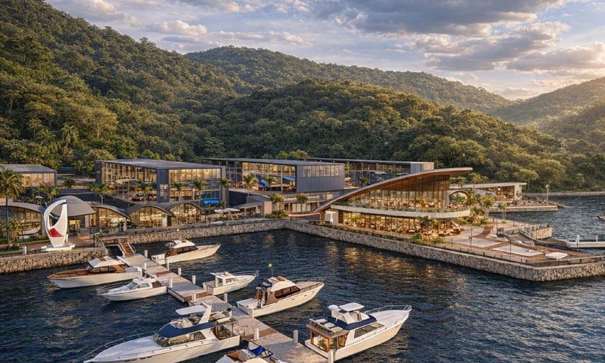 Imagem gerada por programa de edição mostra protótipo do projeto que prevê construção de uma marina na área ocupada pelo ferry boat de Guaratuba