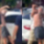 colagem de fotos do momento em que o homem suspeito de assediar mulheres em maringá é contido e agredido