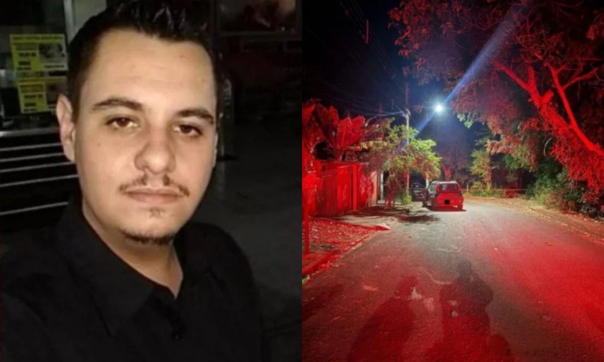 colagem de fotos. à esquerda, foto do homem encontrado morto dentro do carro. à direita, foto do local onde o veiculo foi encontrado
