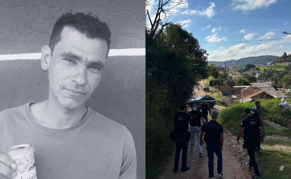 colagem de fotos. à esquerda, imagem do homem morto. à direita, foto do local onde o homem que matou o sobrinho foi preso