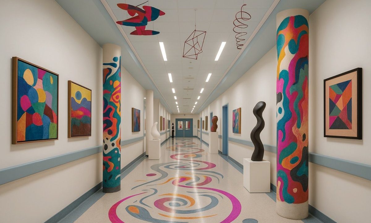 Foto de como vai ficar o corredor de um hospital de Curitiba após implantação de galeria de arte