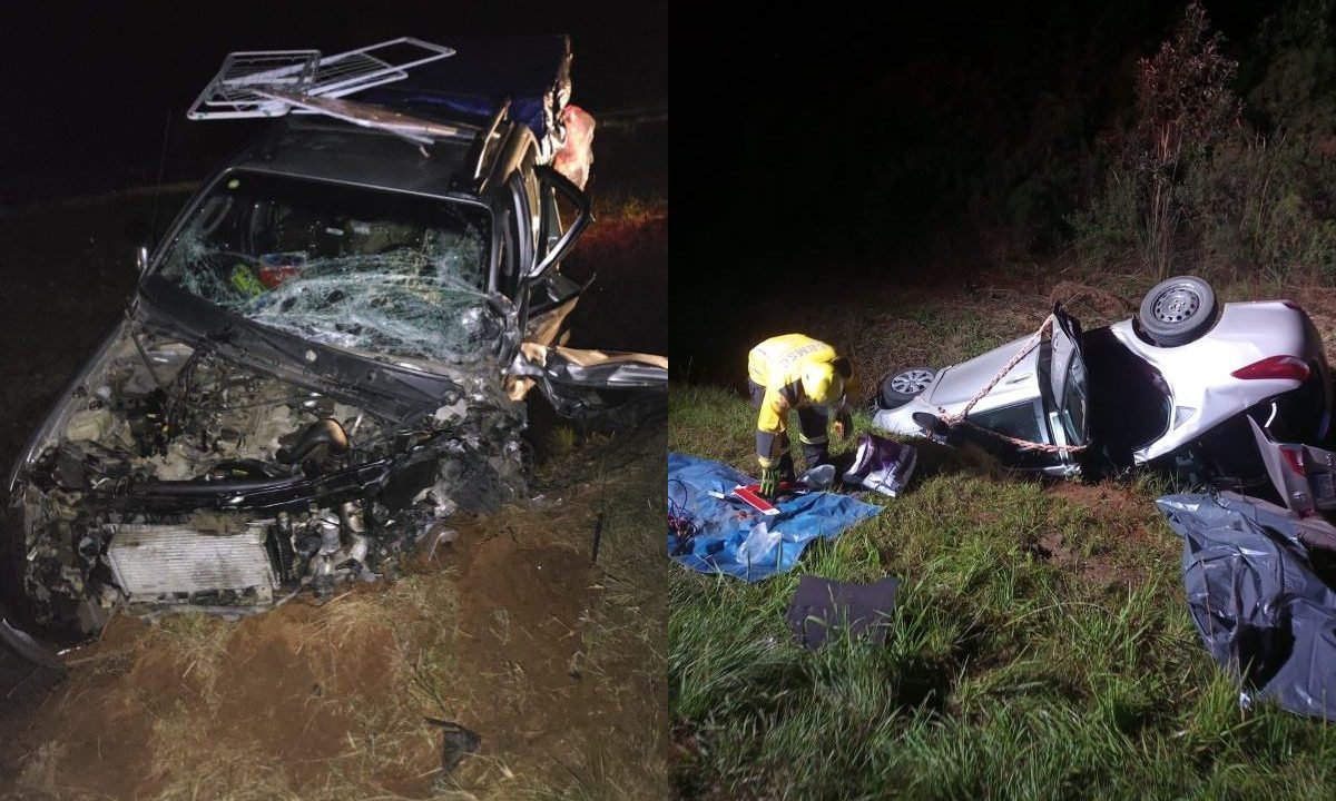 Carros destruídos na BR-272; idoso morreu após o veículo capotar