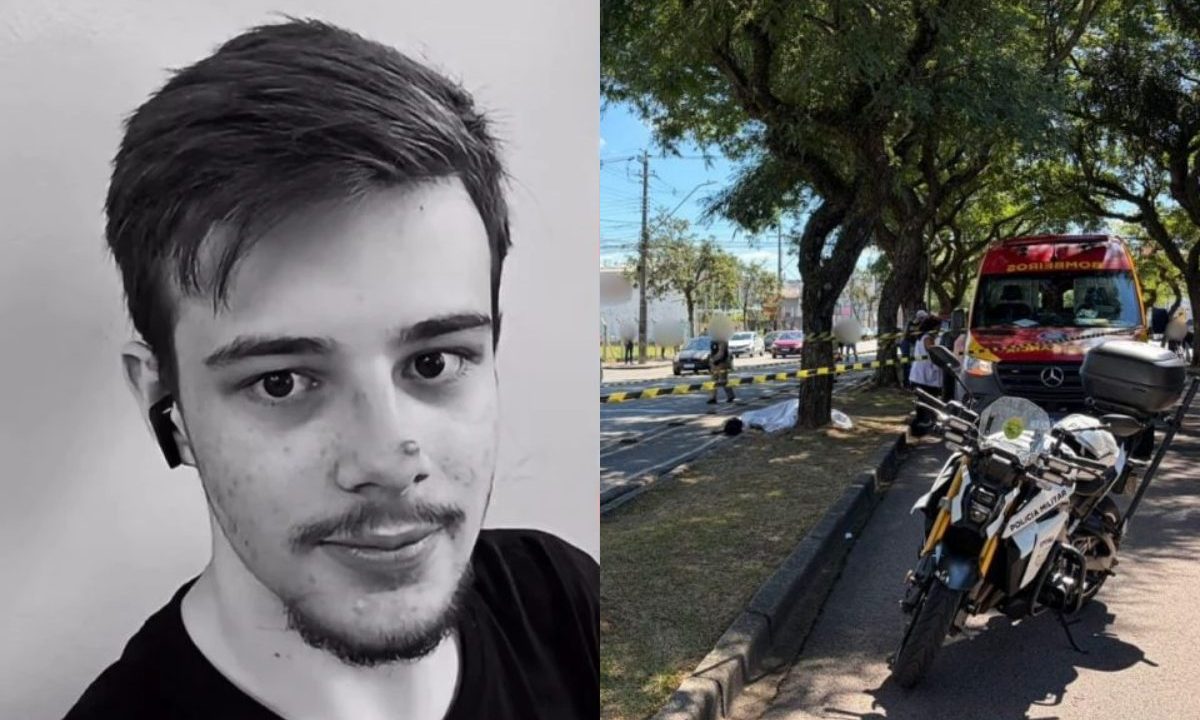 Foto do estudante morto atropelado por Ligeirinho, e foto do local do acidente; mãe do jovem concedeu entrevista.
