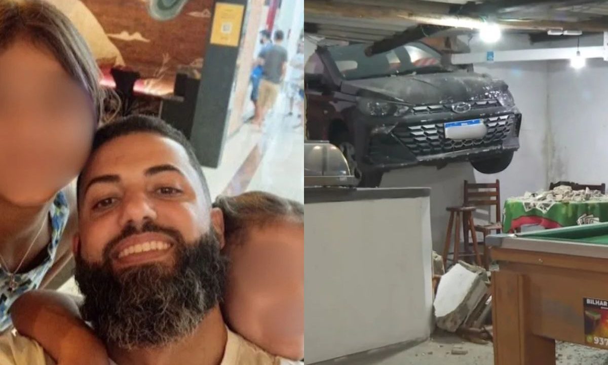 colagem de fotos. à esquerda, foto do motorista que morreu ao tentar impedir assalto a motoboy. à direita, foto do motorista que invadiu um bar