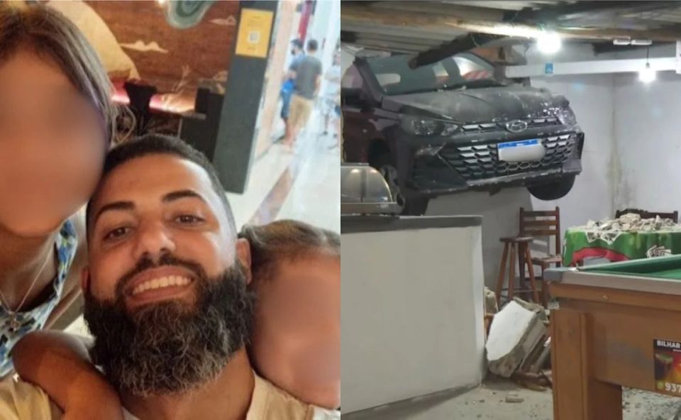 colagem de fotos. à esquerda, foto do motorista que morreu ao tentar impedir assalto a motoboy. à direita, foto do motorista que invadiu um bar 