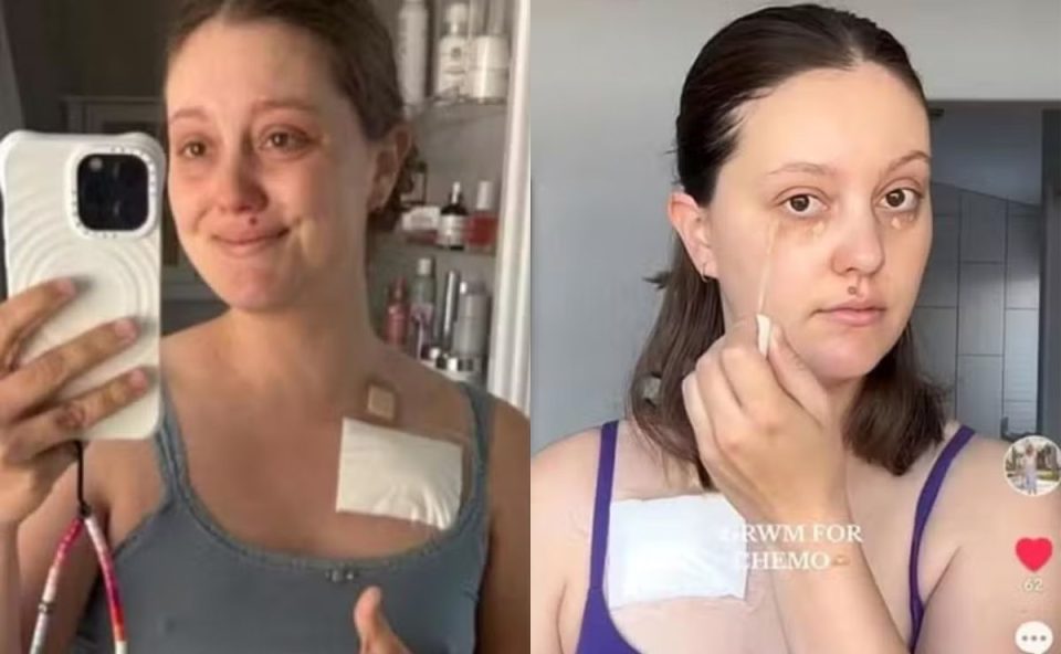 Haleigh Knight nas redes sociais, simulando câncer de pâncreas. Ela conseguiu R$ 100 mil em doações.