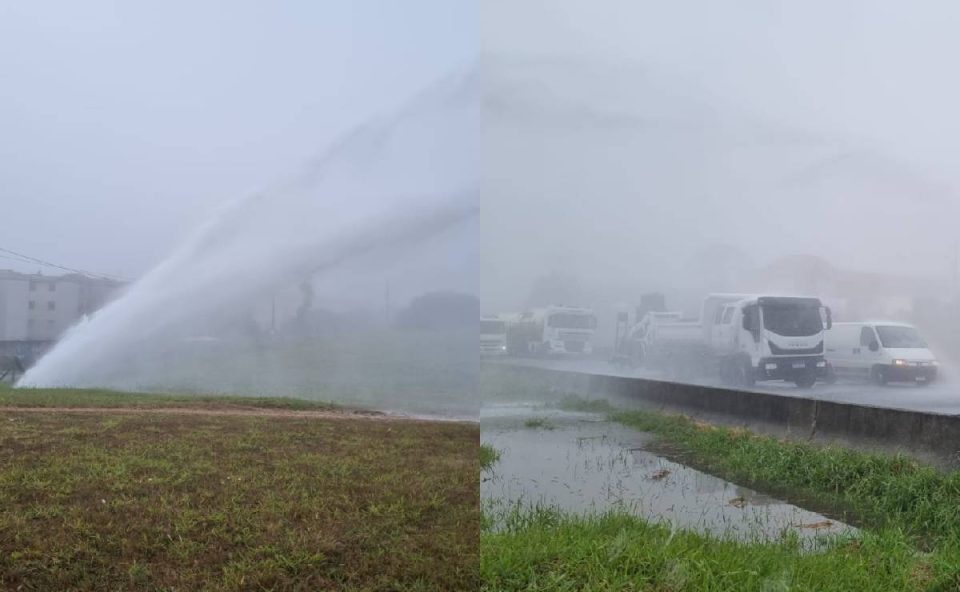 Fotos mostram rompimento da adutora no Contorno Leste