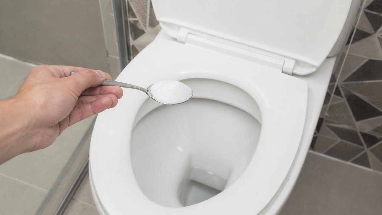 Na imagem mostra uma mão colocando sal em um vaso sanitário. Imagem ilustrativa para matéria: Colocar sal no vaso sanitário à noite antes de dormir: para que serve e por que você deve fazer