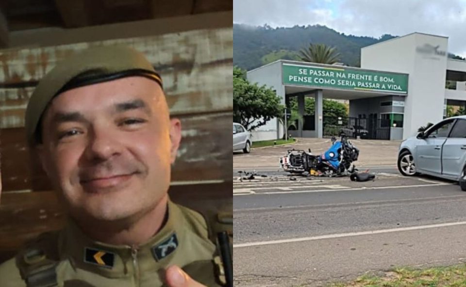 colagem de fotos do sargento da PM que morreu em acidente com moto em SC 