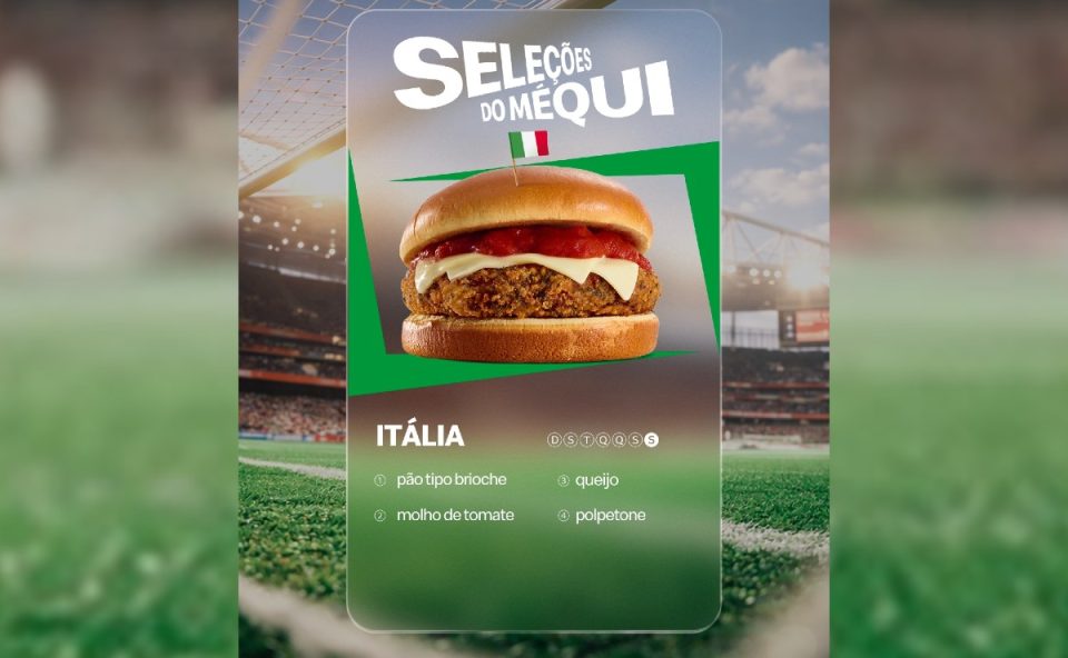 sanduíche méqui itália, parte do cardápio especial de copa do mundo do mcdonald's, seleções do méqui