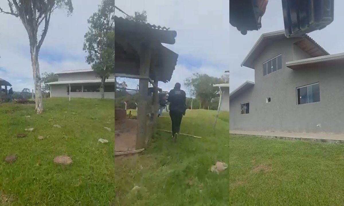 Foto mostra policiais civis entrando em chácara onde homem apontado como um dos maiores líderes do tráfico no Parolin foi preso, em Tijucas do Sul. Ele também é suspeito de executar pai e filho em Almirante Tamandaré