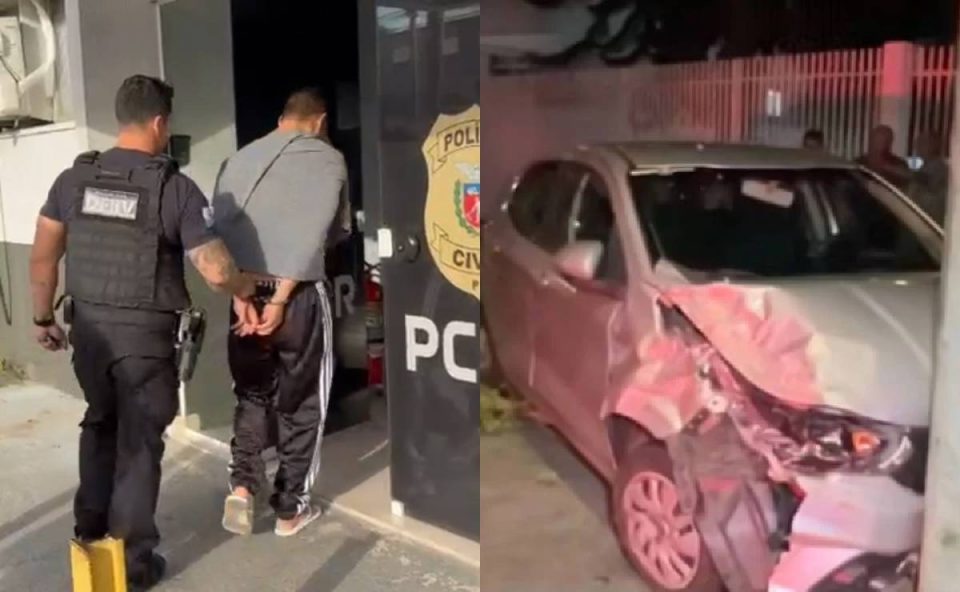 Foto mostra suspeito de sequestrar motorista de aplicativo sendo preso