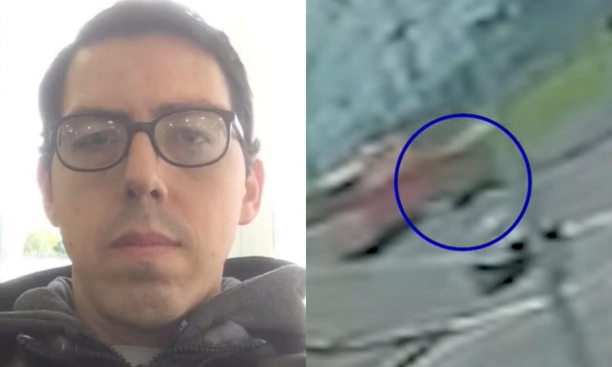 Técnico de informática que caiu de ônibus em foto e acidente ao lado em montagem