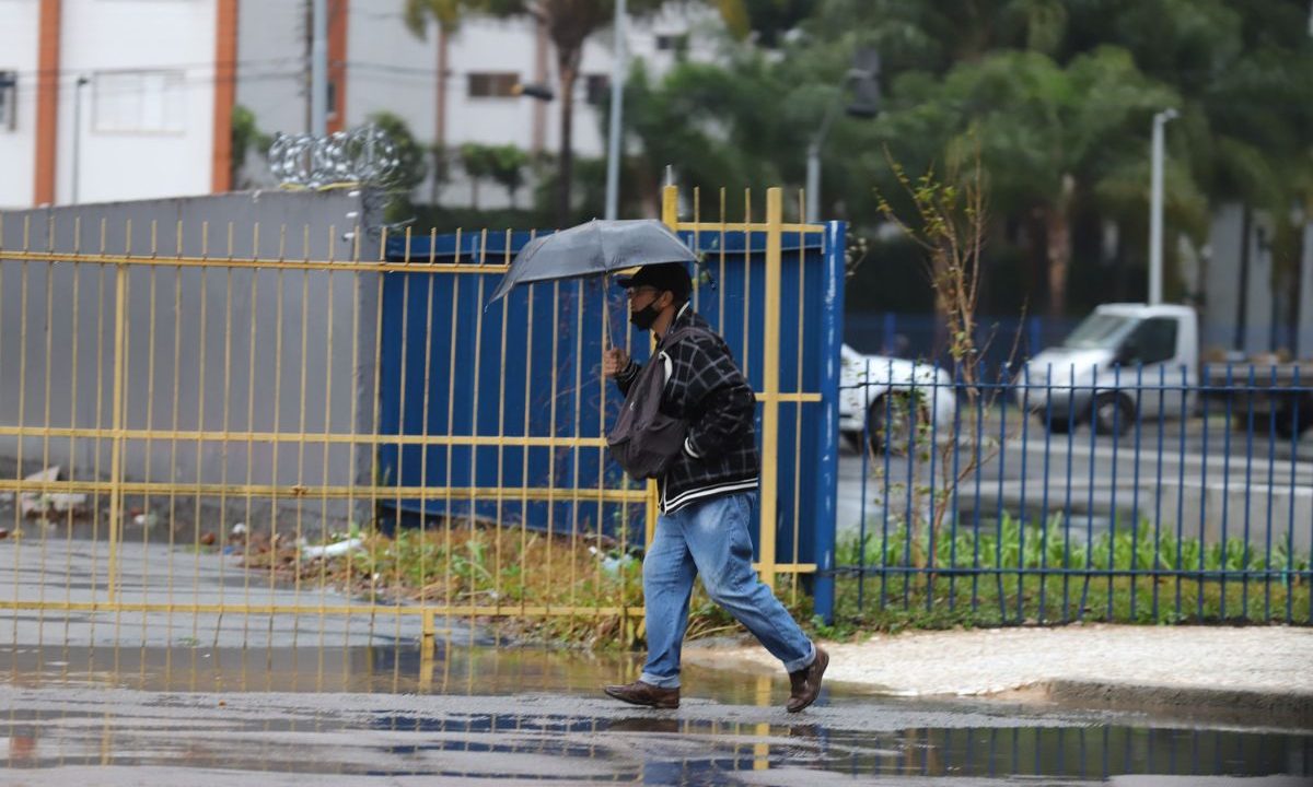 homem andando com sombrinha para ilustrar a previsão do tempo com chuva em curitiba