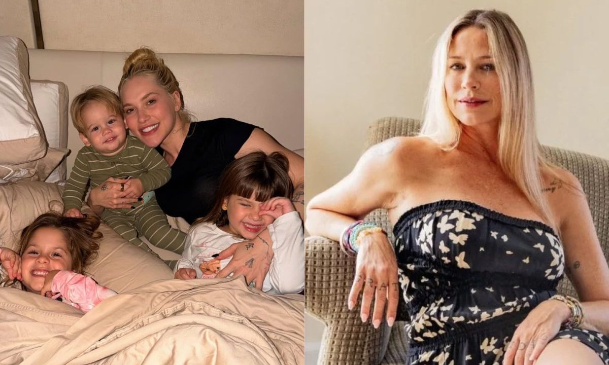 À esquerda, a foto que Virginia publicou com os filhos, ao reaparecer nas redes sociais. À direita, Luana Piovani.