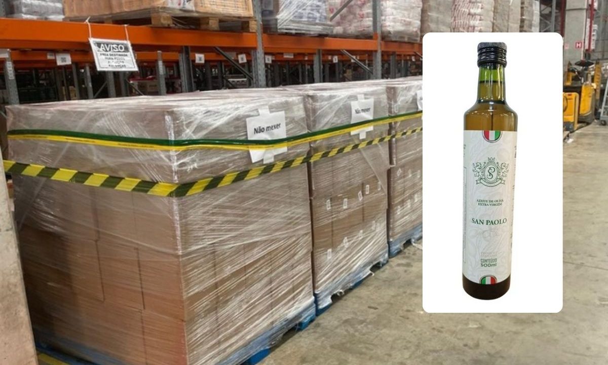 Imagem mostra lotes de azeite retirados dos supermercados