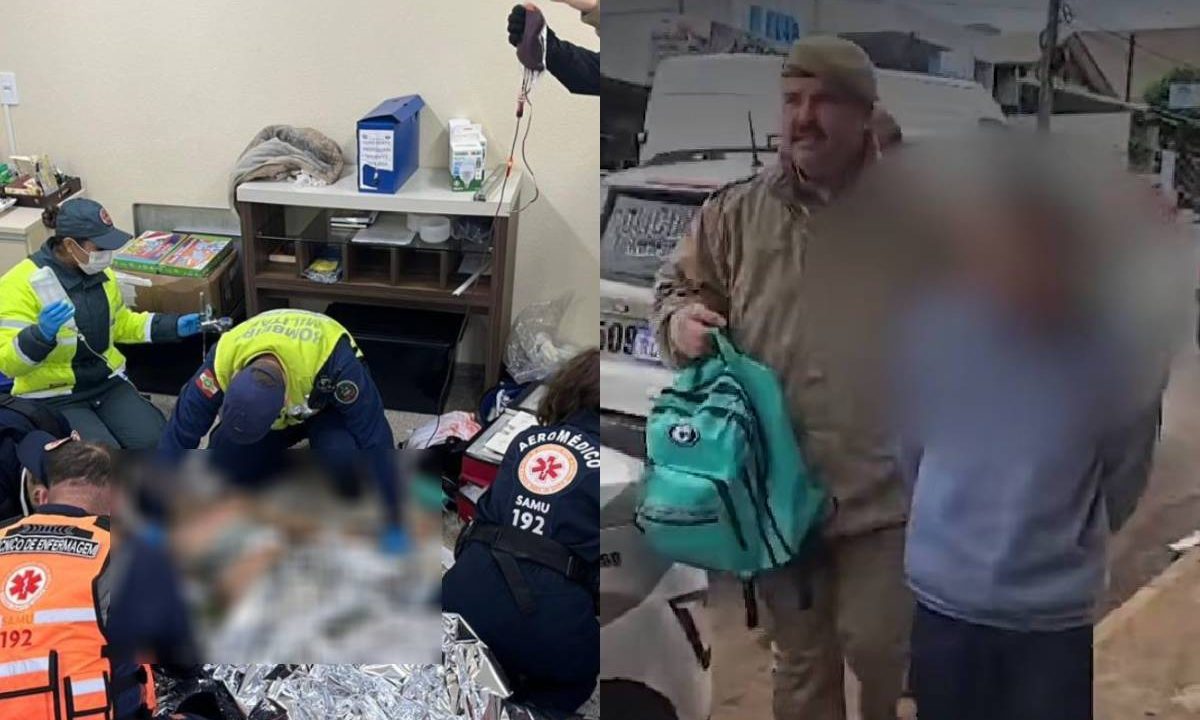 Foto mostra aluno esfaqueado em escola e suspeito sendo preso