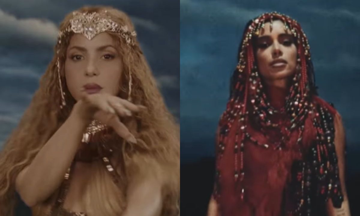 Trechos do videoclipe de "Choka Choka", música pela qual Shakira e Anitta foram acusadas de plágio.