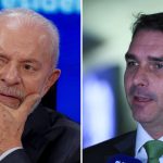 Pesquisa Datafolha mostra Lula à frente de Flávio Bolsonaro na disputa presidencial após divulgação do caso envolvendo Daniel Vorcaro. A imagem mostra Lula e Flavio Bolsonaro.