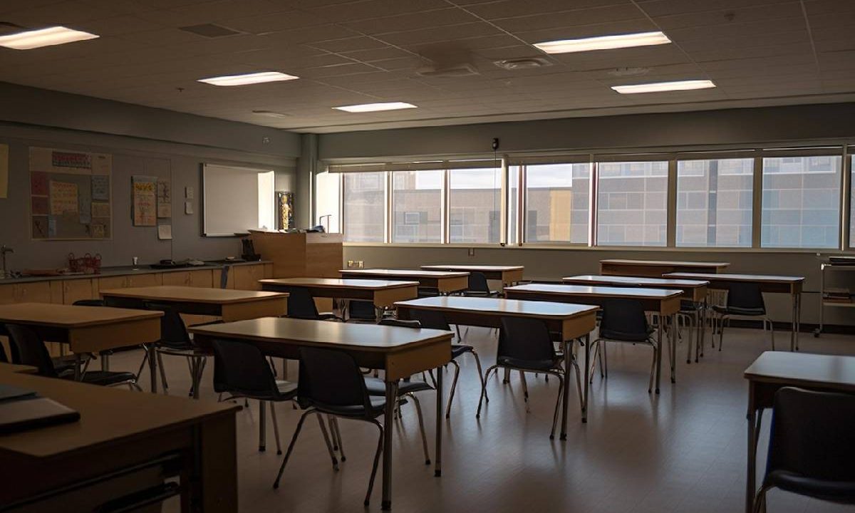 Foto mostra sala de aula vazia