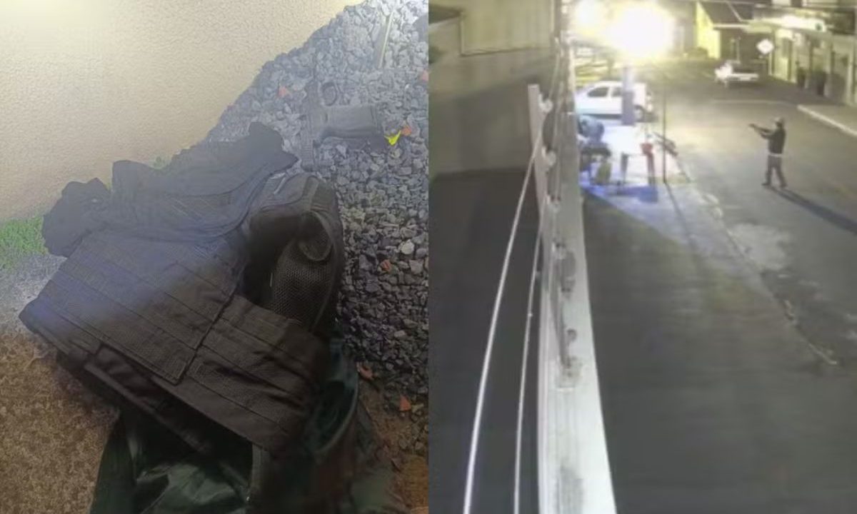 Colete balístico apreendido pela polícia após casal e adolescente serem executados em frente a bar.