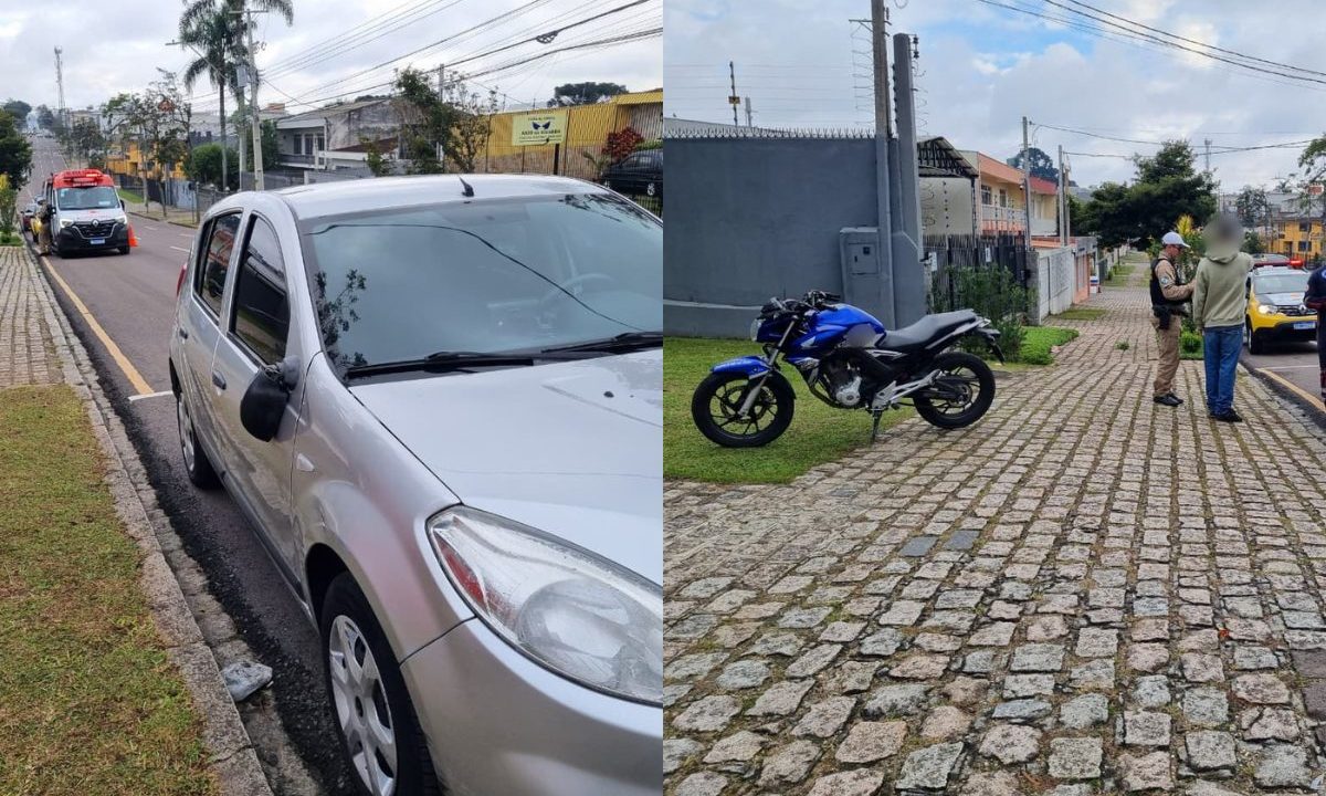 colagem de fotos da colisao entre carro e moto em curitiba