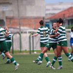 Jogadoras do Coritiba feminino comemoram gol na vitória sobre o Mauaense pelo Brasileirão A3