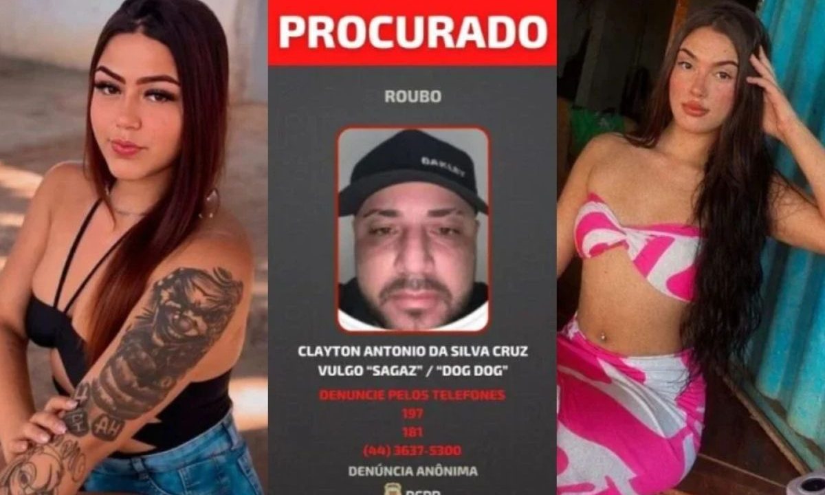 Montagem mostra as primas Stella Dalva Melegari Almeida e Letycia Garcia Mendes, antes de desaparecimento no Paraná, ao lado do principal suspeito do caso, Clayton Antônio da Silva Cruz.