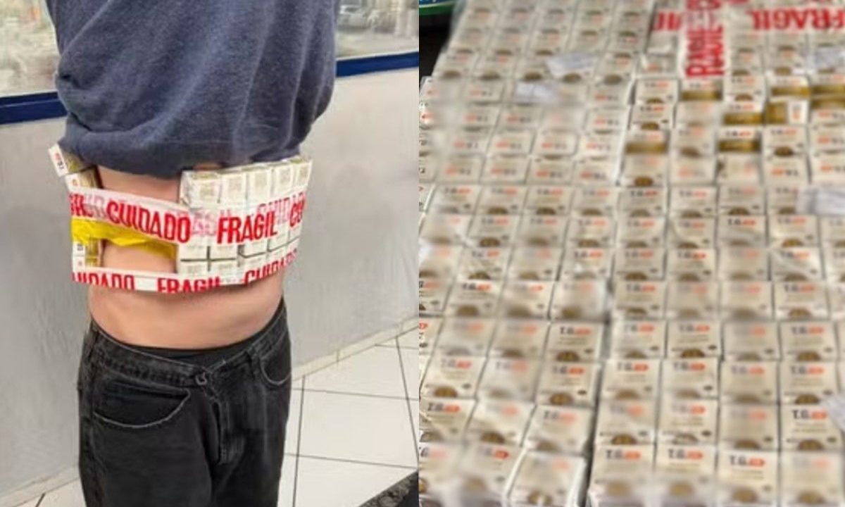 Fotos mostram caixas com ampolas emagrecedoras presas no corpo de um jovem e outras caixas do medicamento em cima de uma mesa. Apreensão resultou na prisão em flagrante de dois estudantes de medicina.