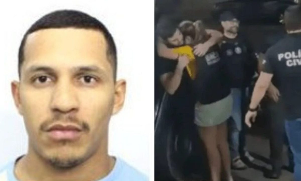Foto, que é colagem de duas imagens, mostra à esquerda o rosto de Werich Mateus Silva Trindade, um dos suspeitos de sequestrar e matar um empresário em Balneário Camboriú. À direita, a imagem registra o momento em que uma médica sequestrada por ele foi libertada e se encontrou com familiares.