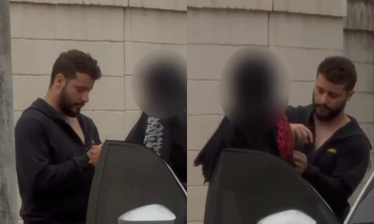Foto mostra sequência de imagens que mostra falso médico aplicando injeção no braço de uma mulher no meio da rua. Cinegrafista amador filmou de longe, com um celular
