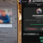 Foto mostra conversa do golpe do falso advogado. Foto é montagem com duas imagens. Primeira imagem mostra a foto do advogado borrada. Segunda foto mostra começo de uma conversa.