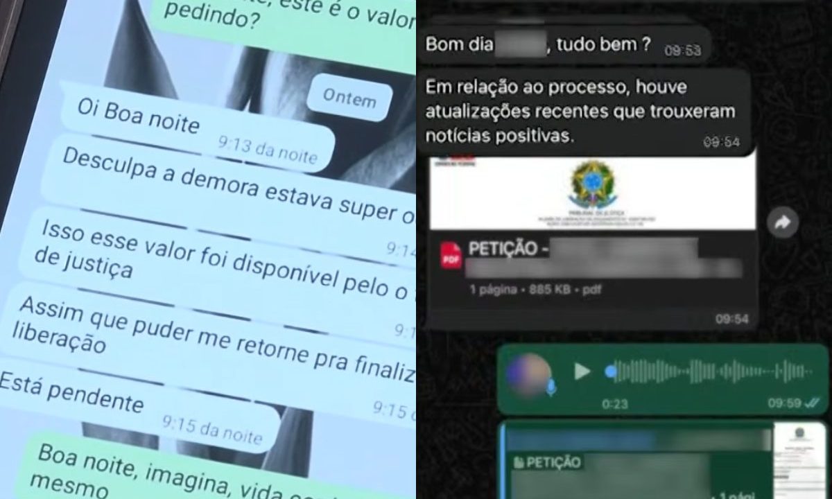 Mensagens de golpe de falsos advogados
