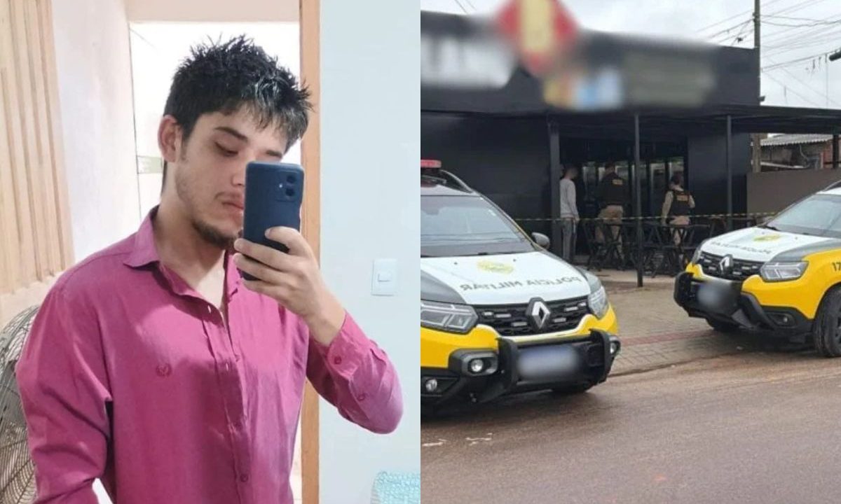 colagem de fotos do jovem morto no banheiro de uma distribuidora em araucária