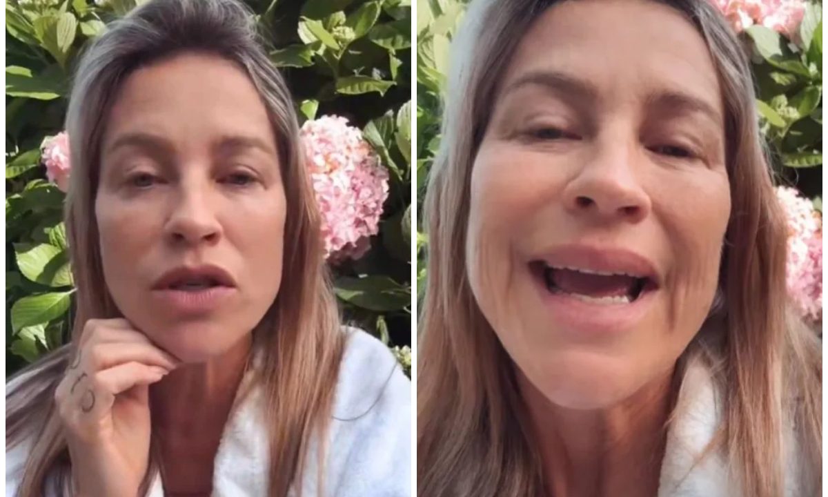 Colagem de frames da atriz Luana Piovani, em vídeo que critica Neymar, Virginia e Luciano Huck.