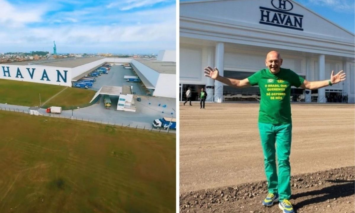 Luciano Hang anuncia investimento de R$ 250 milhões na expansão da Havan em Santa Catarina. A imagem mostra a loja da Havan e Luciano Hang,