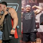 Gabriel Ganley com a mãe em um momento de carinho e, ao lado, o atleta com o treinador Marcelo Cruz.