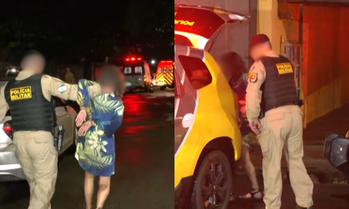 Policiais militares encaminham mulher suspeita de matar o companheiro com uma facada no pescoço, em Londrina.