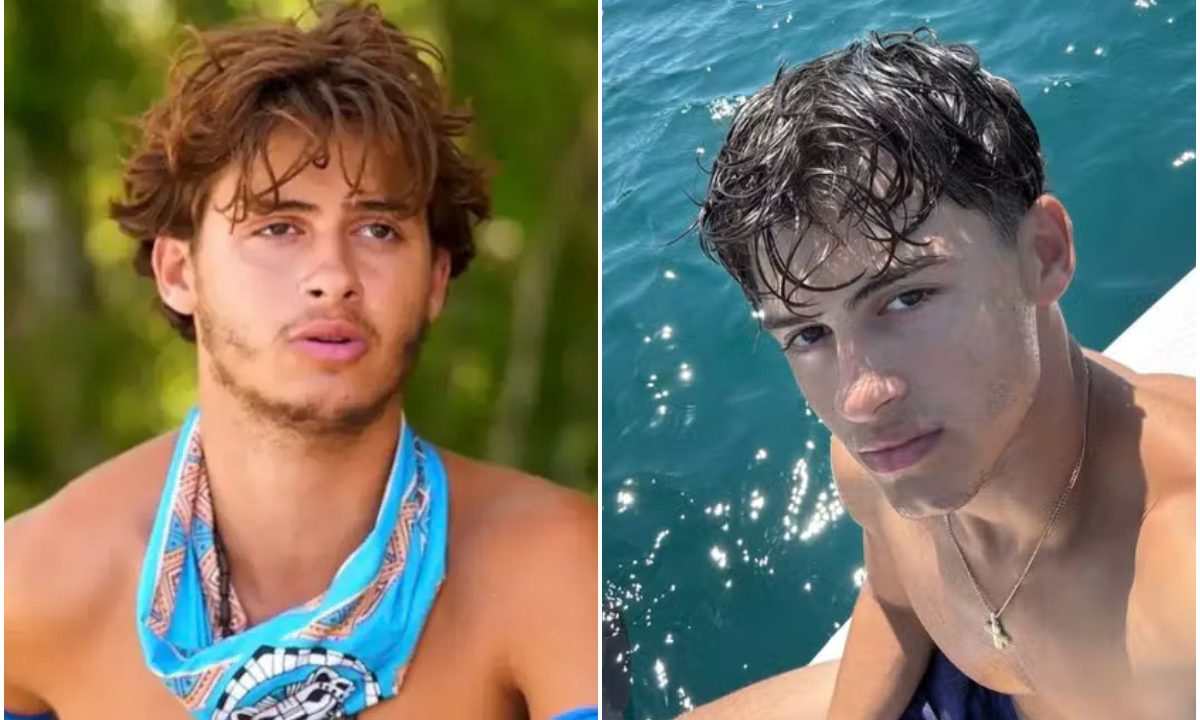 Colagem com duas fotos do participante Stavros Floros, do reality show "Survivor", que teve a perna amputada em acidente.