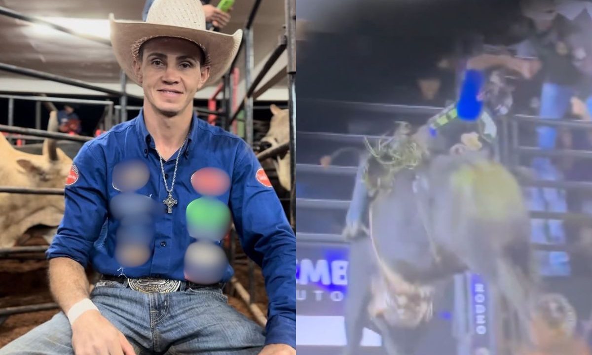 colagem de fotos do peão que morreu pisoteado pelo touro no rodeio