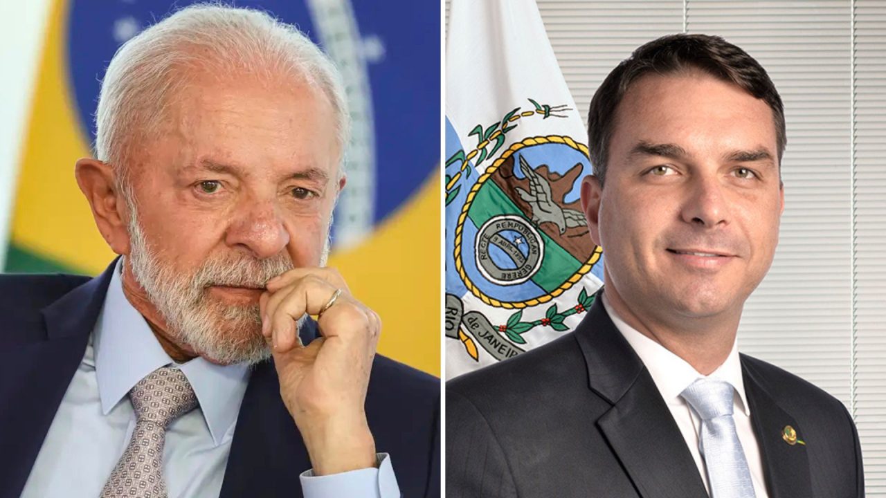 Pesquisa Datafolha mostra empate entre Lula e Flávio Bolsonaro em cenário de segundo turno para a Presidência da República. A imagem mostra Lula e Flávio Bolsonaro.