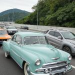 Foto mostra carros antigos na Ponte de Guaratuba