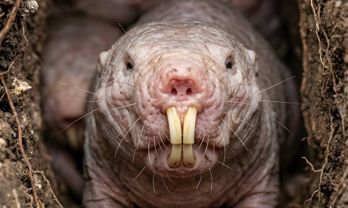 Foto de um rato-toupeira-pelado. Imagem ilustrativa para matéria sobre um estudo que tenta descobrir o segredo da longevidade através desse animal.