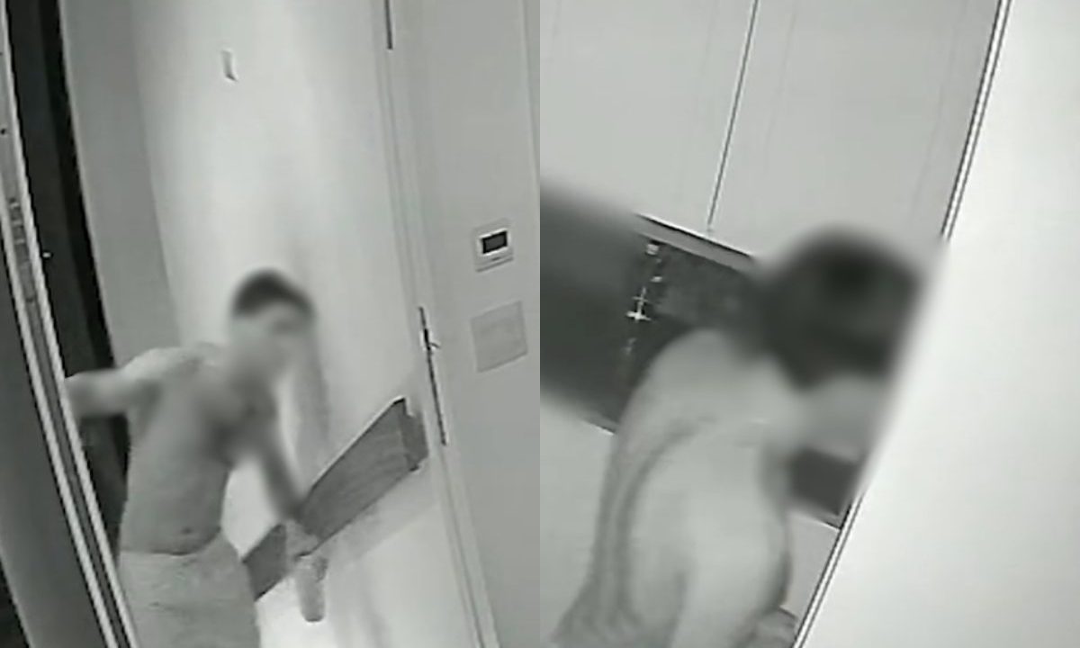 Imagem de câmera de segurança mostra universitário denunciado por esturpo de vulnerável entrando em quarto durante festa em residência de Curitiba.