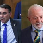 Flávio Bolsonaro ao lado de Lula, que lidera números da pesquisa