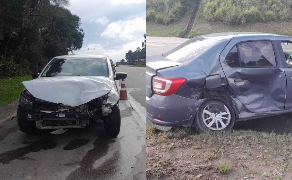 Foto mostra acidente entre carros na BR-116