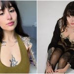 Colagem com duas fotos da criadora de conteúdo adulto Martina Oliveira, a "Beiçola do Privacy"; ela busca o implante de silicone nos peitos.